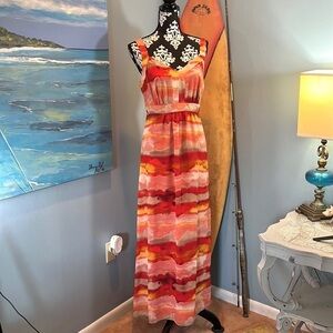 ⭐️Evan Picone, Lovely “On-Fire” Maxi Dress, Reds, Taupes,Golds,Beautiful,Size 12